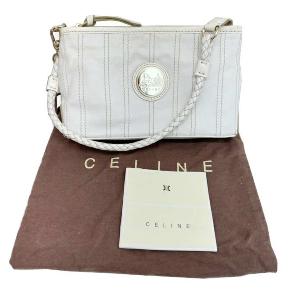 CELINE Accessory Clutch White Leather Intrecciato Bag - Picture 9 of 9